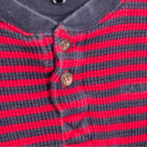 OshKosh B’gosh Vintage Boys Navy Blue Red Striped Long Sleeve Onesie 12M - Picture 3 of 10